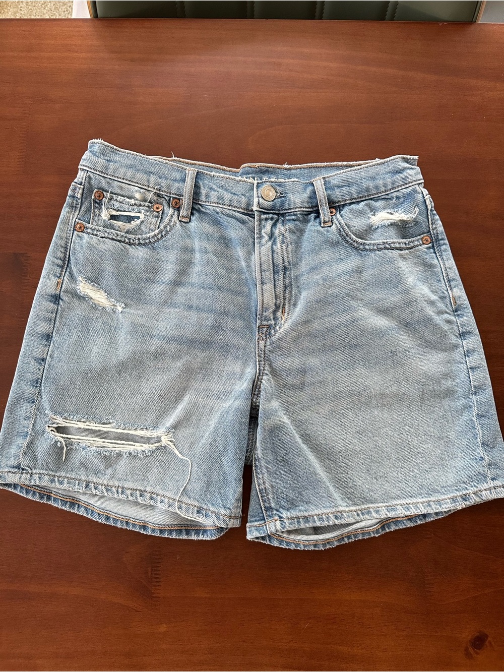 American Eagle Outfitters Light Blue Distressed Denim Jean Shorts